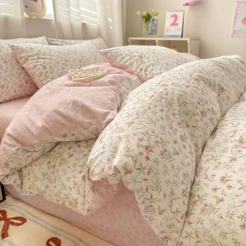 Set de lenjerie de pat de lux cu imprimeu floral, 3 piese, 100% bumbac, set husă de pilotă cu 2 fețe de pernă - Rezistent la șifonare, Respirabil pentru toate anotimpurile