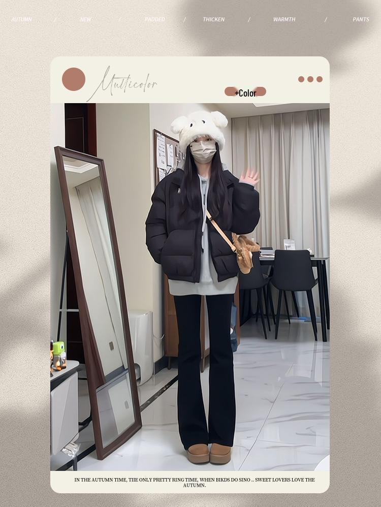 Women's Black Fleece-Lined High-Waisted Slimming Bootcut Flared Pants for Spring/Autumn/Winter