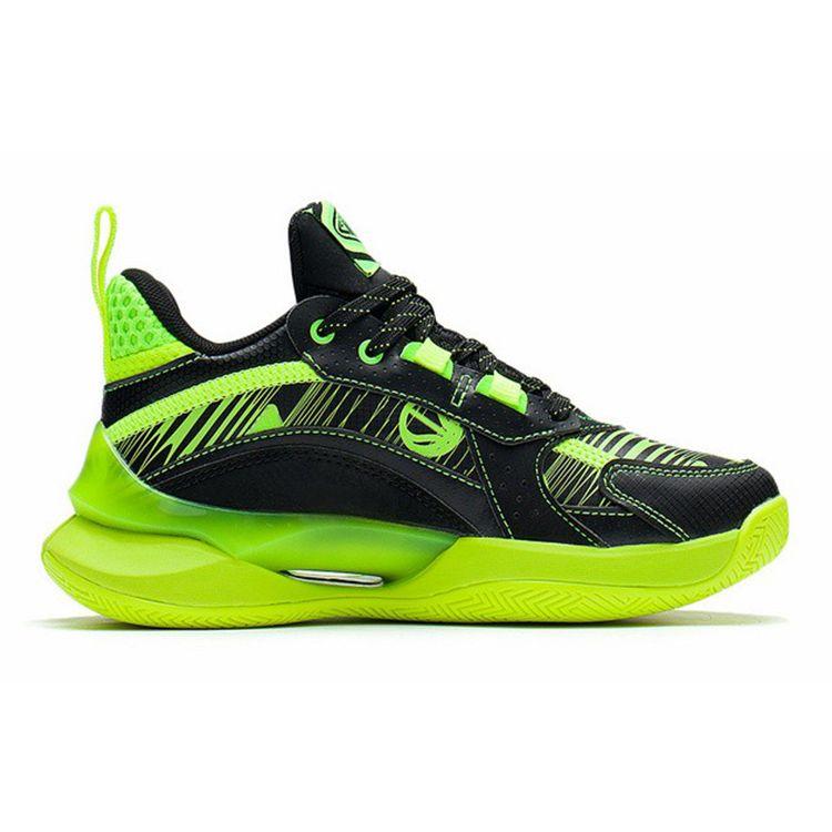 Li Ning Youth Pioneer Team 2.5 Comfortable Rebound Support Mid-Top Basketball Shoes Kids basketball shoes Black Fluorescent-Green YKBS050-17
