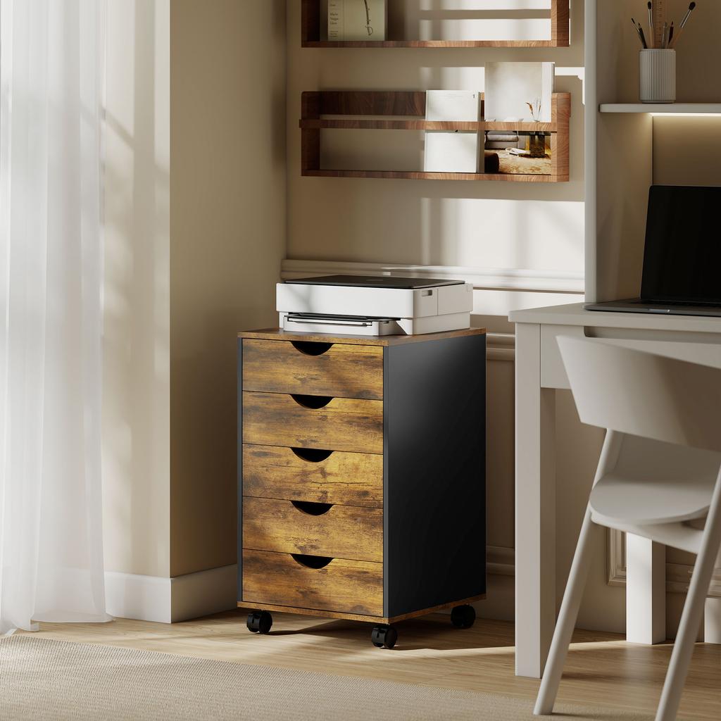 Five-Drawer Filing Cabinet - Rustic Brown