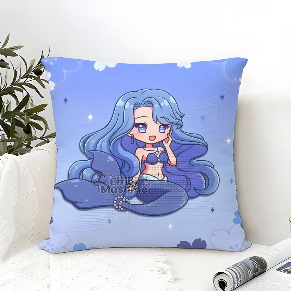 Pillow Case Cotton Linen Fabric Square Zipper Pillowcase Home Decorative Living Room Comic Anime M-Mermaid Melody Pichi Pichi 4