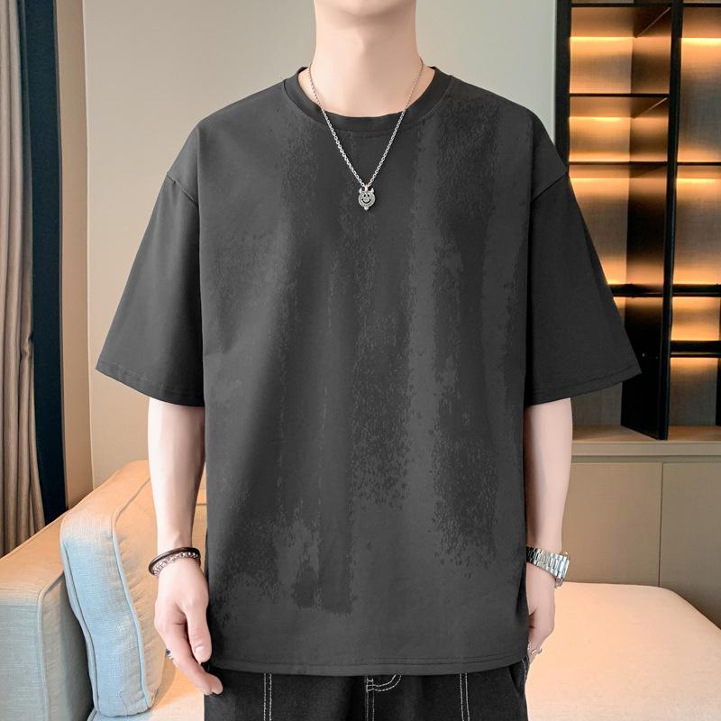 Men's Dark Grey Gradient Oversized T-Shirt, Casual Short Sleeve Textured Plus Size Top