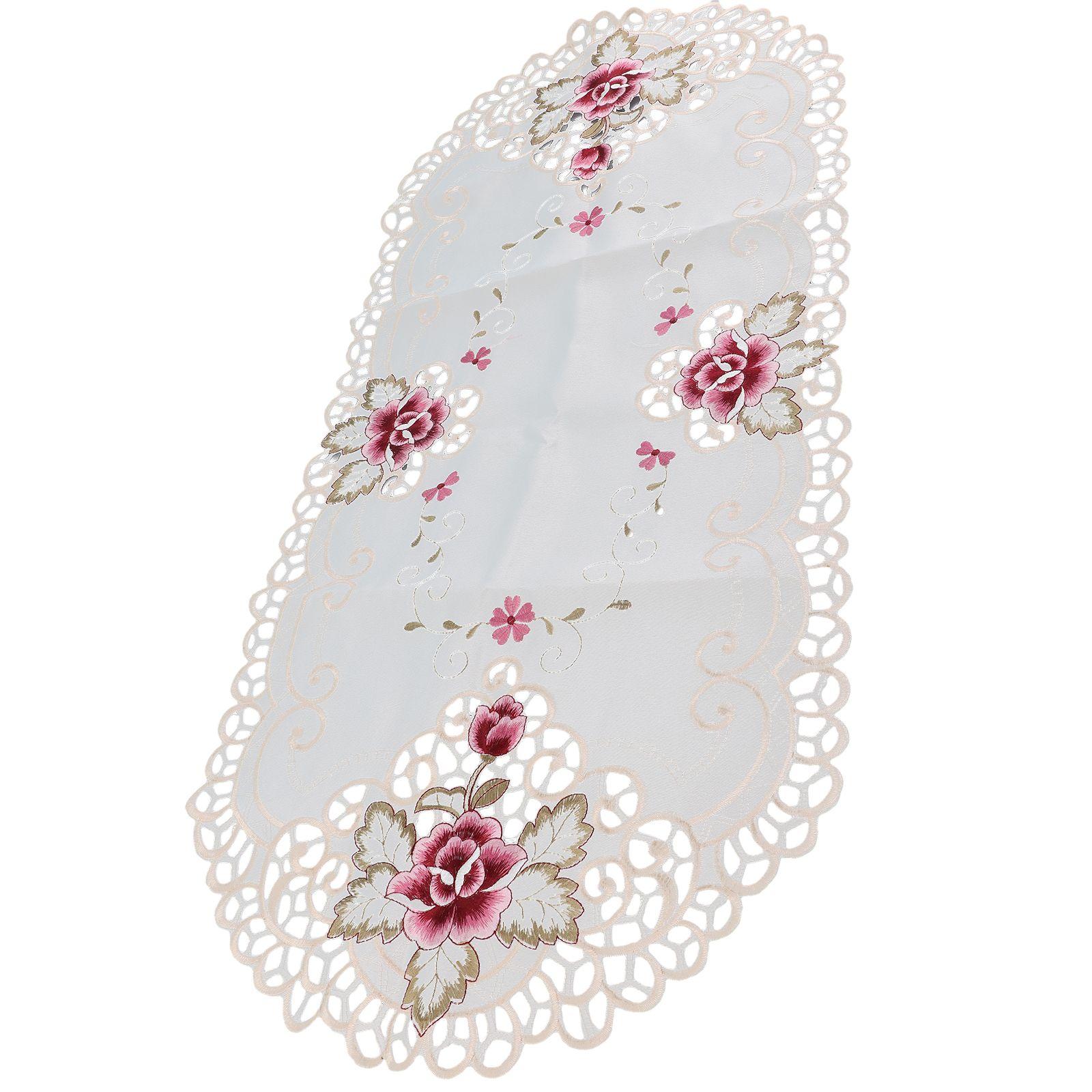 Высококачественная скатерть Покрытие для стола Вышитое Цветочное Кружево Овальная Сатиновая Ткань Моющаяся 40x85см Флаг для Обеденного Стола China Mainland