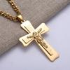 Heavy Big Jesus Cross Stainless Steel Pendant for Men Christian Crucifix Chain Necklace Religious Gold Color Jewelry Collar