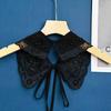 Embroidery Lace Detachable Black Fake Collar See Through Mesh Shawl Bow Tie Ribbon Decoration Collar Floral Scarf Capelet