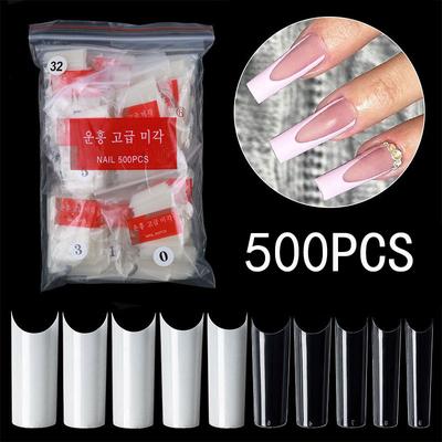 500 ks Falešné nehty s plným krytím Transparentní Balerína Rakev Nail Art se používá k prodloužení a ochraně falešného nehtu