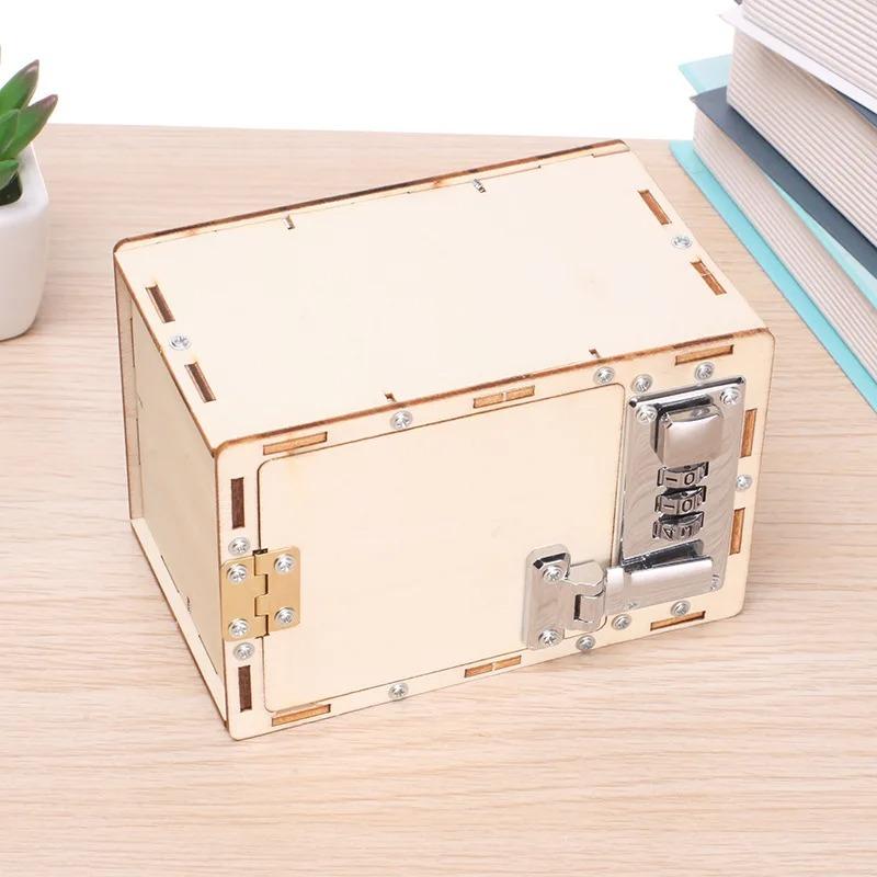 DIY Wooden Password Box for Kids Assembling Manual Machine Code Box Mechanical Lockbox Science Experimental Money Financial Toys