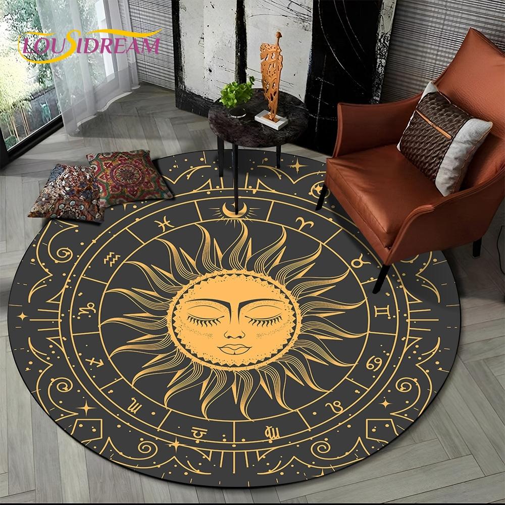 3D Mysteriou Sun Moon Tarot Mandala Magic Round Area Carpet Rug for Living Room Bedroom Kid Playroom Decor,Pet Area Rug Non-slip