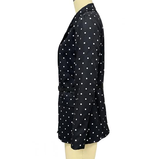 Yousheng Women Suit Coat Lapel Long Sleeve Dot Print Buttons Placket Suit Jacket with Belt Versatile Urban Style Business Workwear