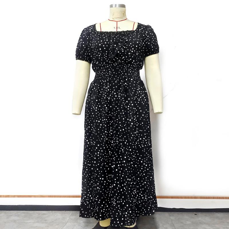 Kvinners Plus Size Firkantet Krage Puffermer Temperament Polkadotter Lang Kjole