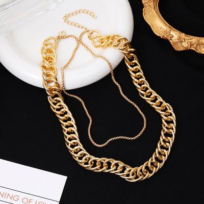 Exaggerated Punk Double Layer Chain Necklace Women Unique Minimalist Design Statement Collarbone Jewelry