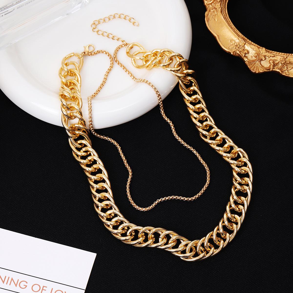 

Exaggerated Punk Double Layer Chain Necklace Women Unique Minimalist Design Statement Collarbone Jewelry золотой