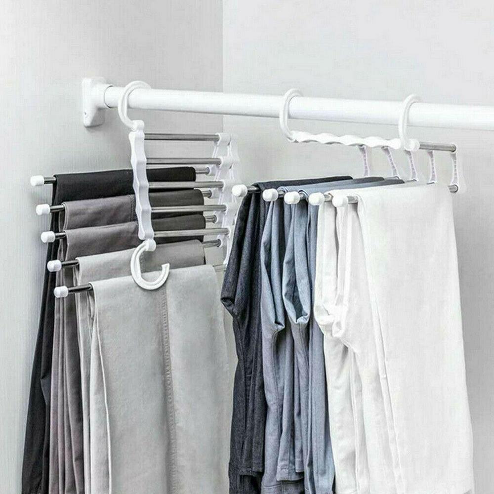 Est Multifunction 5 In 1 Pant Rack Shelves Stainless Steel Clothes Hangers Multi-functional Wardrobe Magic Hanger