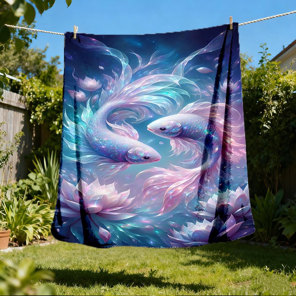 1pc Fantasy Fish Artwork Throw Blanket Polyester Fiber, Lightweight Flannel, Soft & Warm, All Season Use for Outdoor, Camping Digital Print 80x120cm