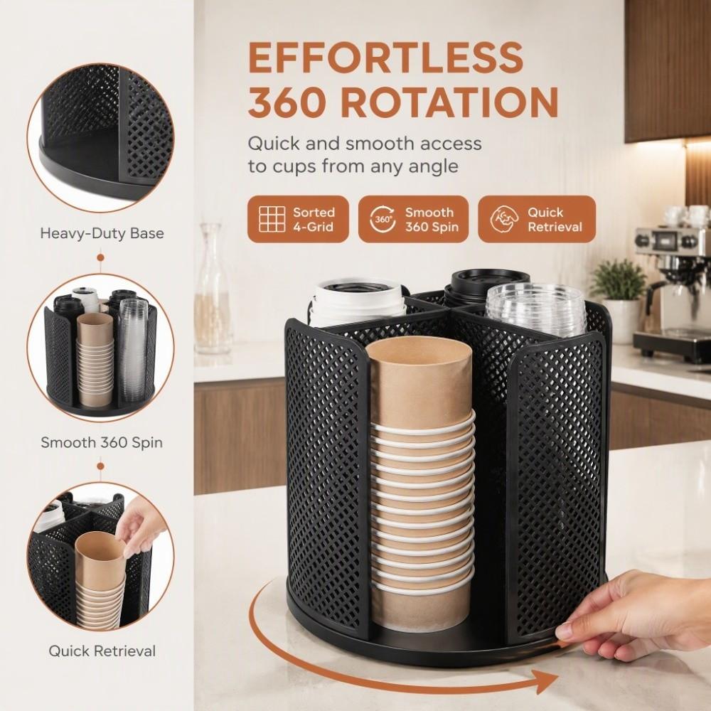4 Compartment Paper Cup Dispenser 360 Rotating Desktop Cup Rack Coffee Cup Organizer For Office