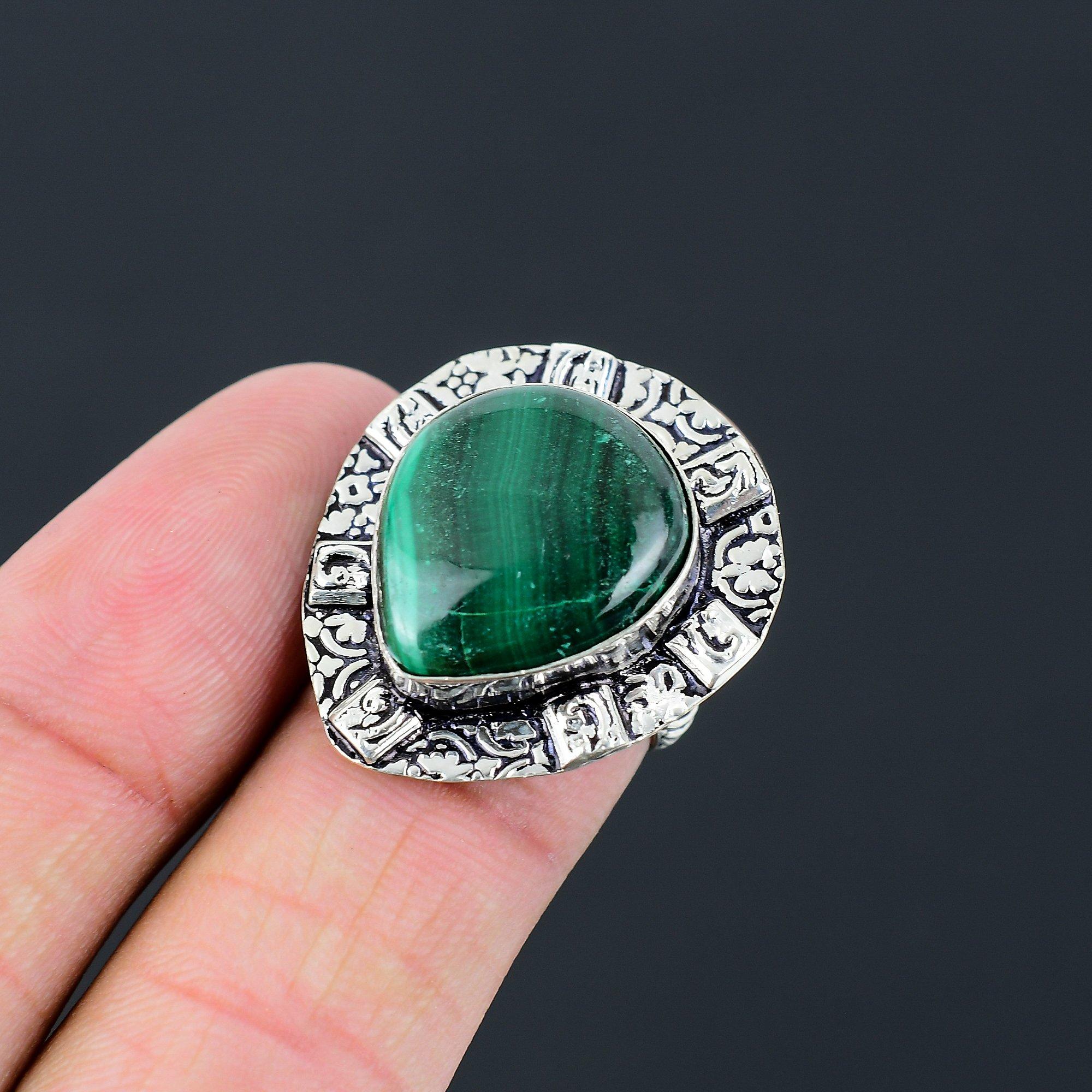 

Pear Malachite Stone 925 Sterling Silver Wedding Statement Unique Ring Size 7 7