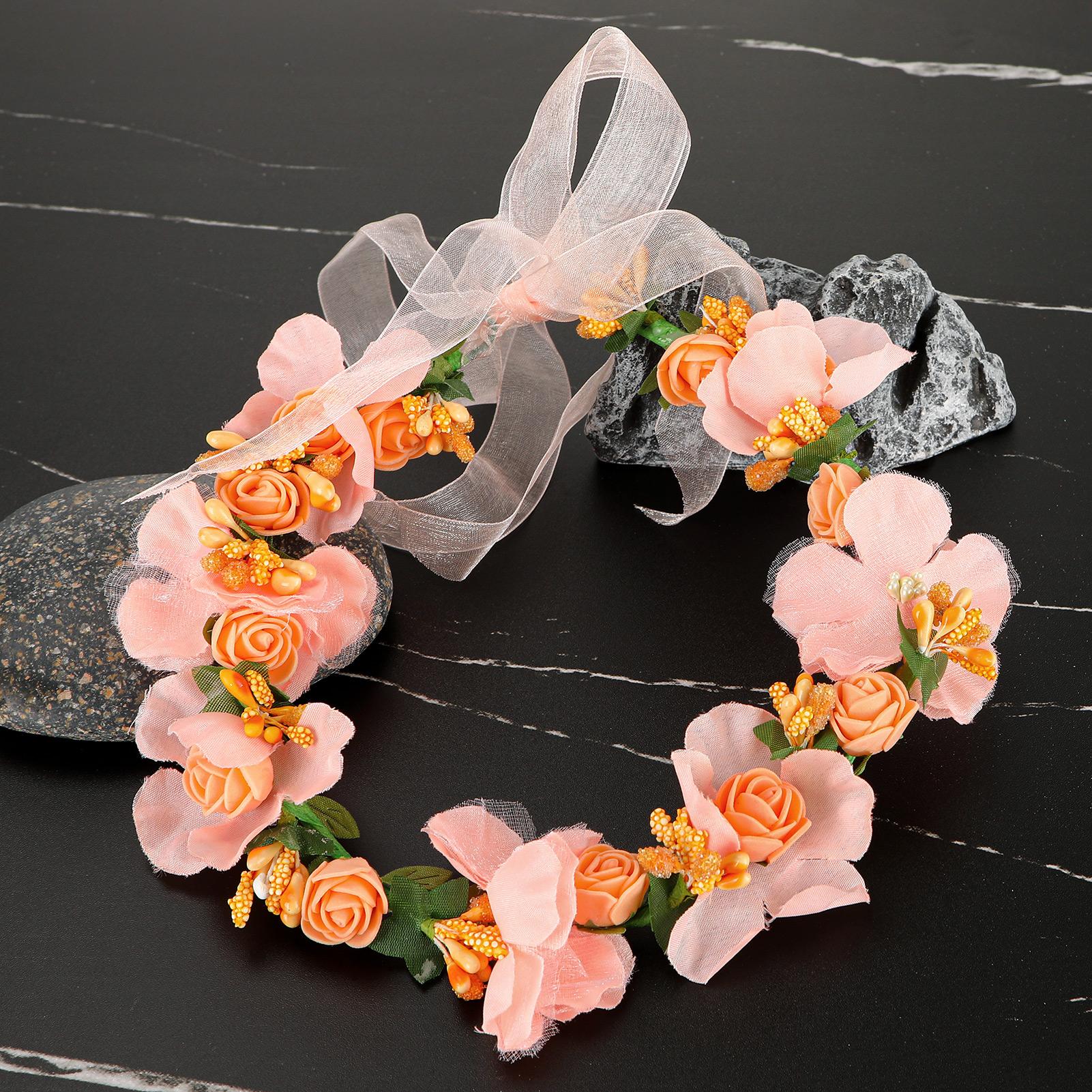 Bride Flower Crown Wreath Bride Garland with Ribbon Wreath Handmade Headband Headpiece Fairy Tiaras Wedding Hair Accessories
