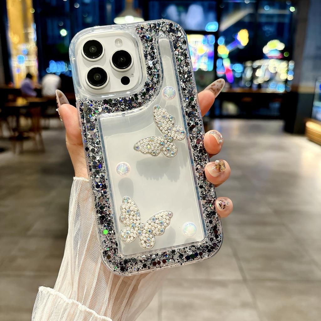 Glitter crushed diamond iphone16 mobile phone case is suitable for Apple 16 bow 1514 transparent 1312 foreign trade 11