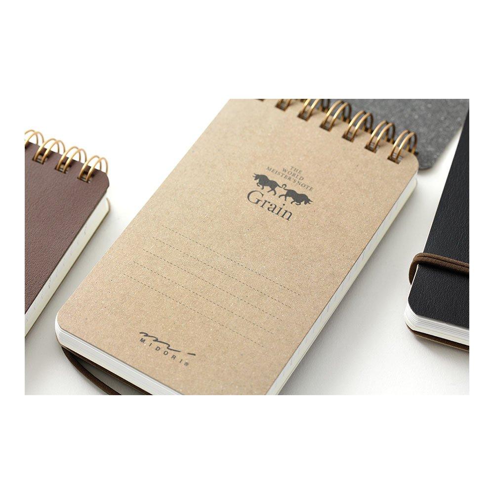 Midori Memo Pad WM Ring Memo Grain Black 11796006 - Stylish Pocket Notebook