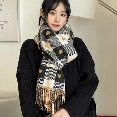 Bufanda Nueva de Otoño e Invierno para Mujer de Punto con Forma de Corazón Cuadros Linda para Niñas Bufanda de Invierno Moda Universitaria Bufanda Chal Casual