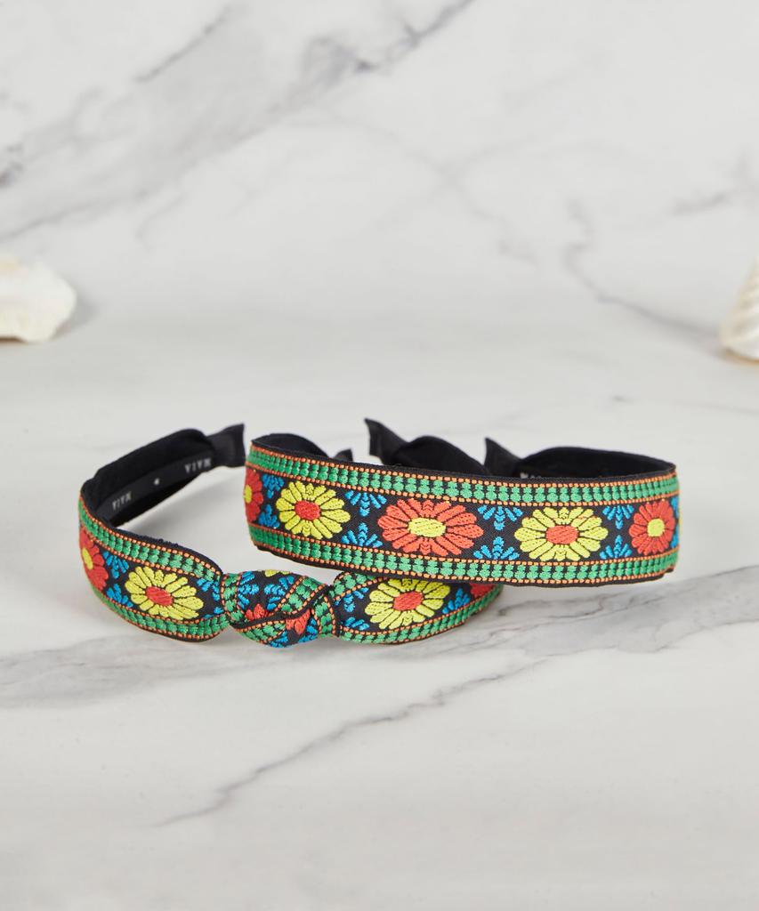 Maia Green Flower Jacquard Hairband - Knot Type Orange Green