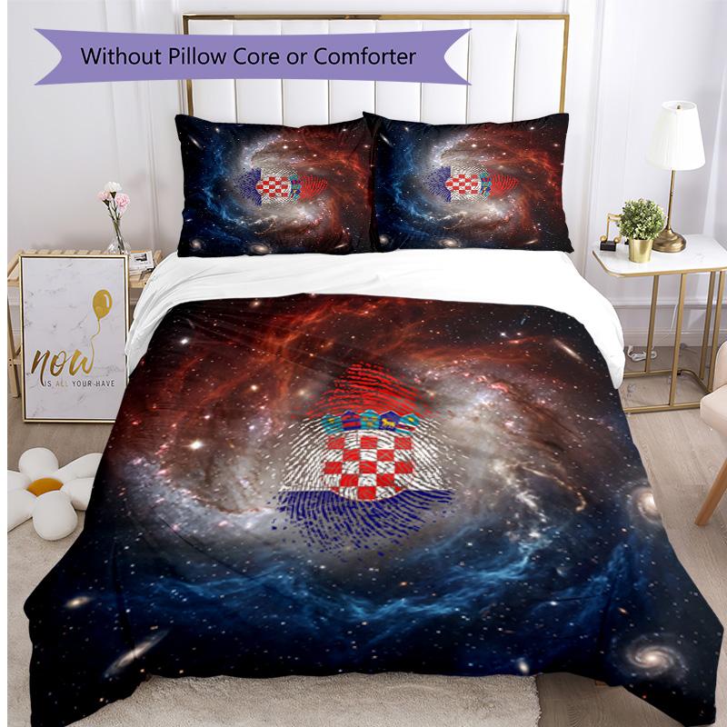Croatia Football Printed Bedding 3 Piece Set Cozy Breathable Bed Cover Set as Housewarming Holiday Gift