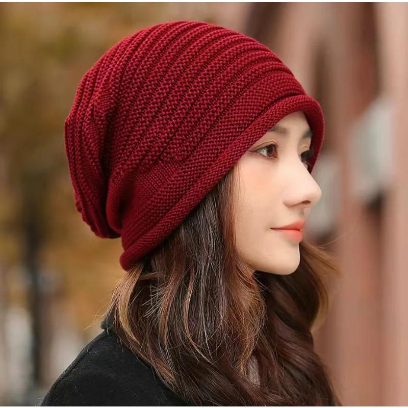 Men's and Women's Autumn and Winter Knitted Cap Warm Wool Cap Outdoor Pile Cap Fashion Rolled Edge Wrap-around Head Hat
