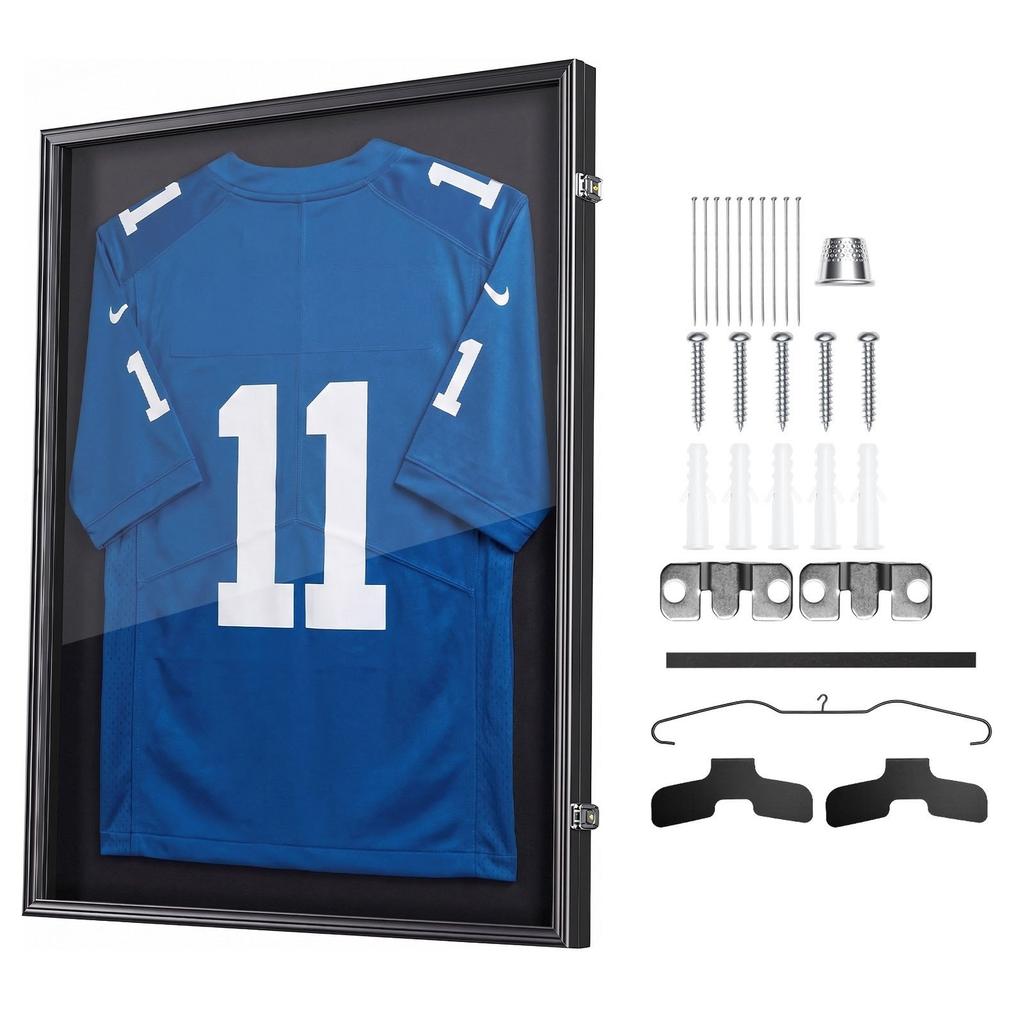 Jersey Frame Display Case, 92.5 x 71.8 x 4 cm, Wooden Sport Jersey Shadow Box with 98% UV Protection PC Panel and Hanger, Magnetic Lock, for Baseball