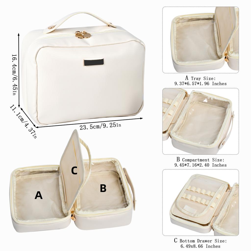 Factory Waterproof Large Capacity Multi-Functional PU Cosmetic Storage Bag Soft Handle Zipper Closure Toiletry Bag