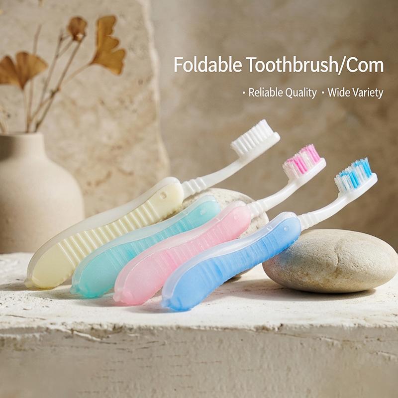 Foldable Travel Toothbrushes, Portable Disposable Soft Bristle Toothbrushes with Protective Covers for Travel and Camping