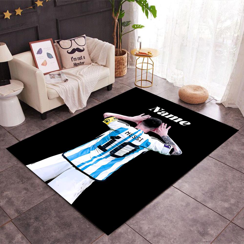Messi's Celebration Moment Personalized Name Carpet Design for Dining Room Decorate room Hallway Kitchen Anti-slip Rug Anime Office Decor