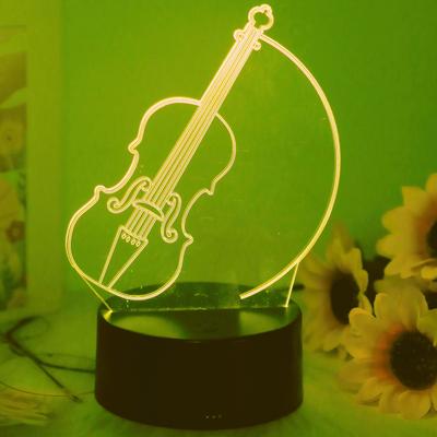 3D Violin Night Light Seven Color Touch Night Light Suitable for Bedroom and Study  Recording Studio Decoration and Perfect Gift