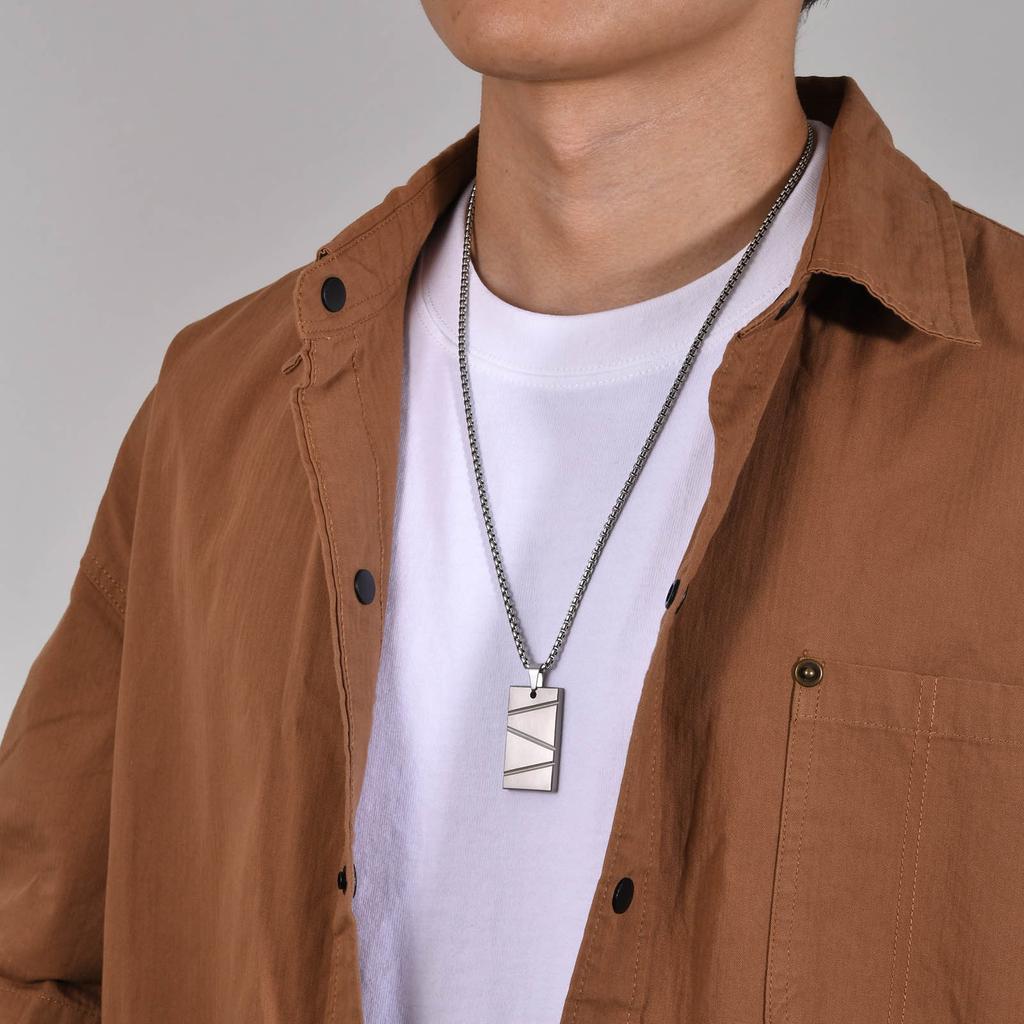 Dog Tag Necklaces for Men Dad Father Papa Husband,Waterproof Stainless Steel Square Pendant with Box Chain Collar Gift