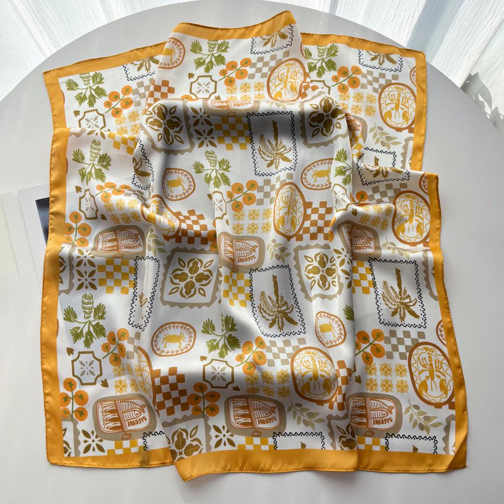 Women Fashion Scarf Silk Feeling Floral Print Square Neckerchief Spring Shawl Foulard Headbanda Stole Scarves Bufanda Ties