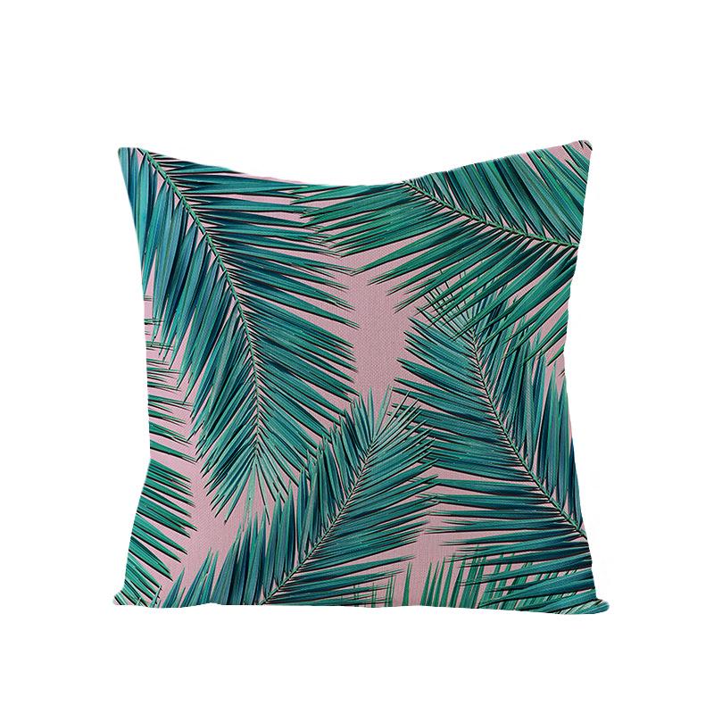 Tropical Green Leaf Linen Pillowcase - Nordic Style Sofa Cushion Cover