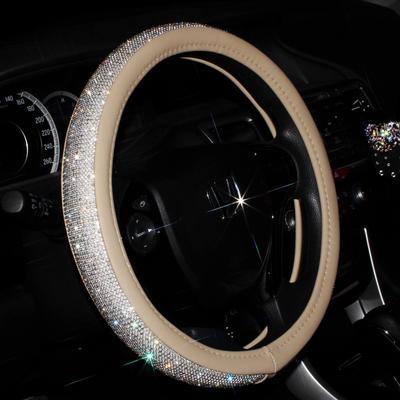 Diamond Crystal Car Steering Wheel Covers Rhinestone Leather Auto Steering-Wheel Cover Car Interior Accessories For Girls Ladies