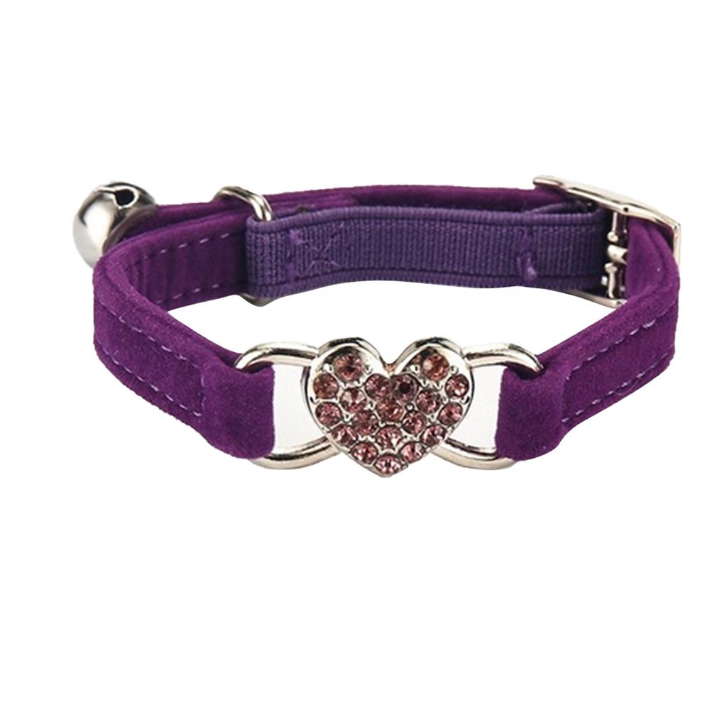 Cute Crystal Elastic Dog Collar Velvet Bell Heart Shape Pet Necklacce
