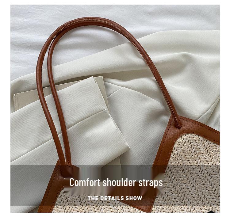 2025 Snygg Strandväska i Halm för Resor för Kvinnor: Mångsidig flätad axelväska