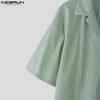 INCERUN 2PCS Men Lapel Neck Corduroy Short Sleeve Shirt Long Straight Pants Sets Outfits