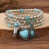 Türkis Schmuck, Damen Armbänder, Böhmische Türkis Retro Perlenarmbänder, Gestapeltes Set Armbänder.
