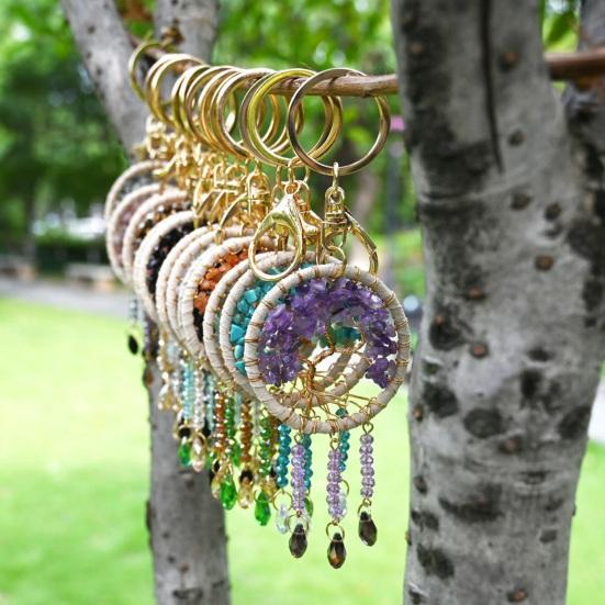 Car Pendant Natural Stone Tree Metal Wire Key Design Durable Chain Car Accessory Bags Backpack Decoration