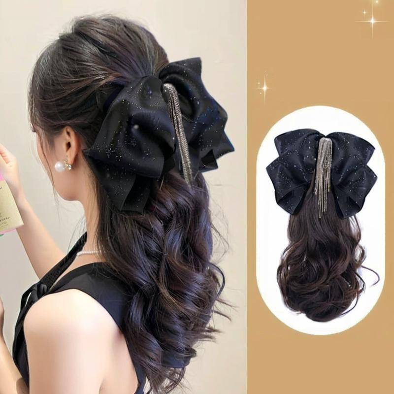 Tassel Bow Wig Ponytail Claw Clip Temperament Slightly Curly Hair Natural Heat-Resistant Hair Accessories