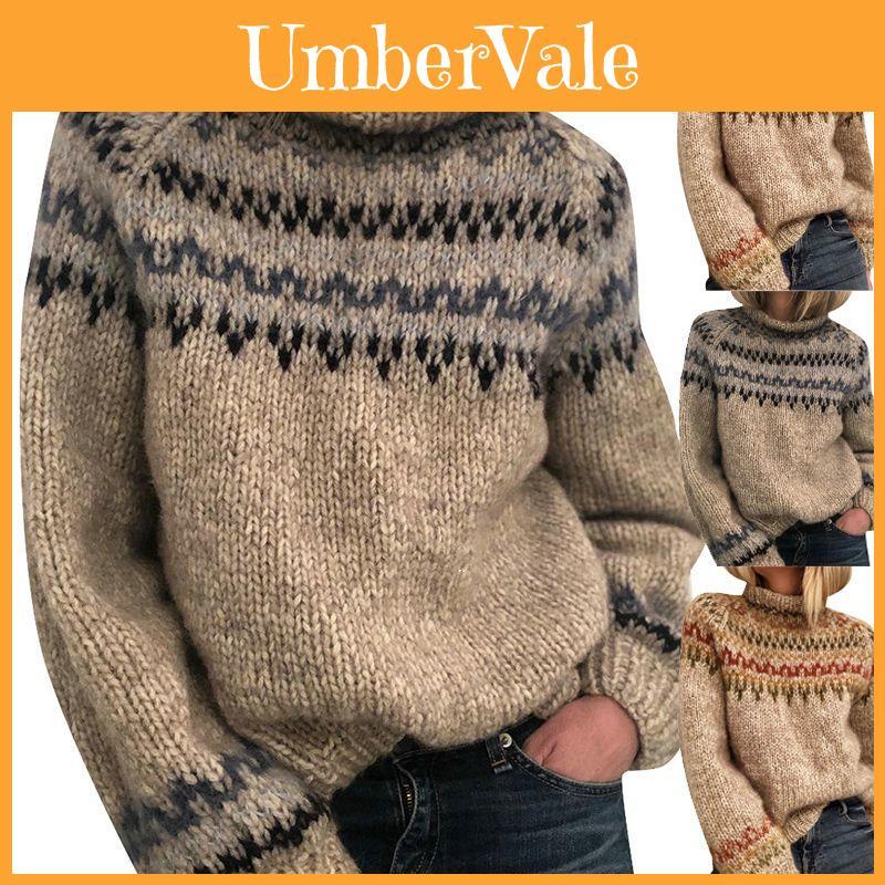 Cozy Women's Knitted Pullover Overwear Featuring Fashionable Stripe Pattern For Winter