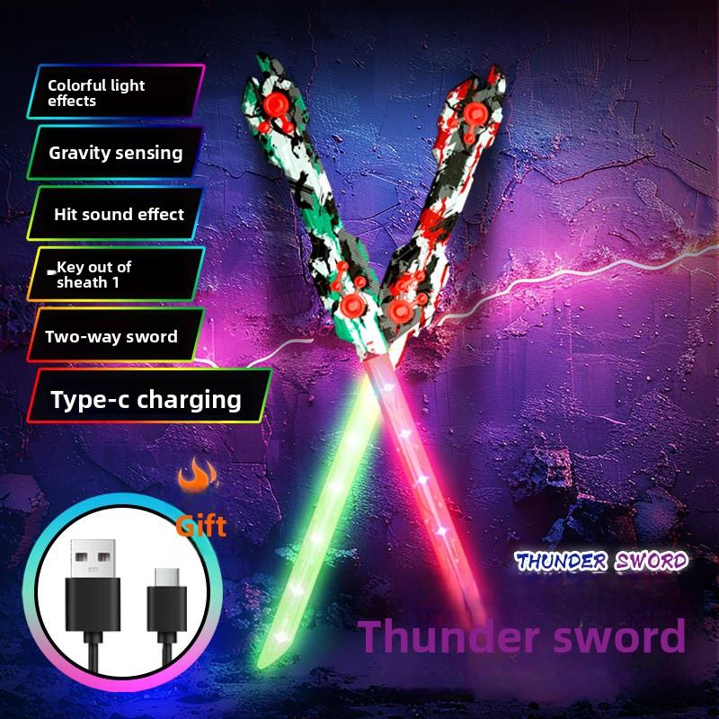 Ray Flame Double-Bladed Sword, Laser Sword, Two-Headed One-Weapon, Cool, Stretchable, Emitting Light Sword, Boy's Emitting Sword Toy