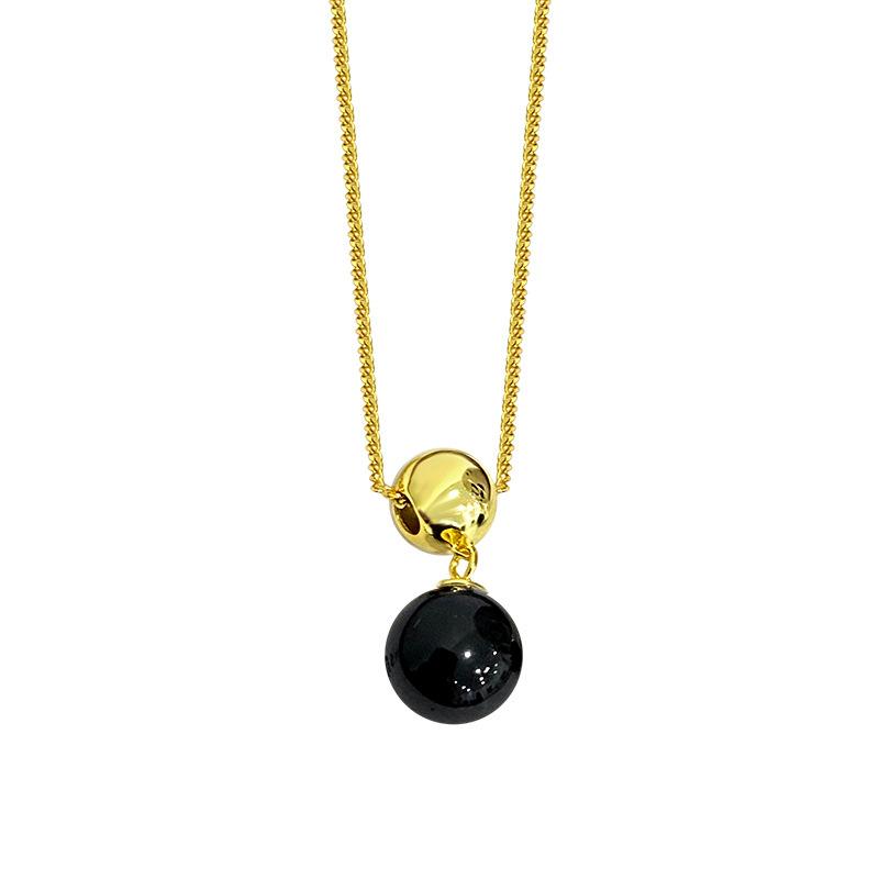 Fashionable Black Agate Ball Necklace for Women with A Light Luxury and High-end Feel, Versatile and Showcasing White Necklaces