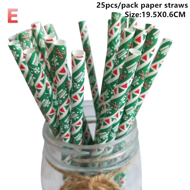 25pcs Disposable Christmas Paper Straws Snowflake Xmas Tree Drinking Straw Merry Christmas Decorations New Year Party Decoration
