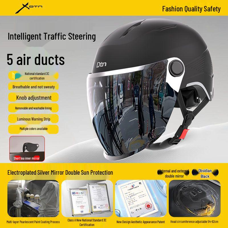 3C Certified Electric Vehicle Half Helmet with Double Visor for Large Head Circumference - All-Season, Unisex
