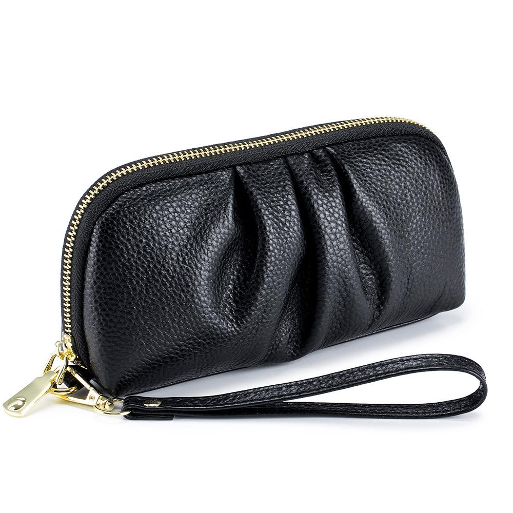 Genuine Leather Women's Wallets Multifunction Phone Storage Bag Pleated Cowhide Card Holder Coins Pocket Purse Women Handbags