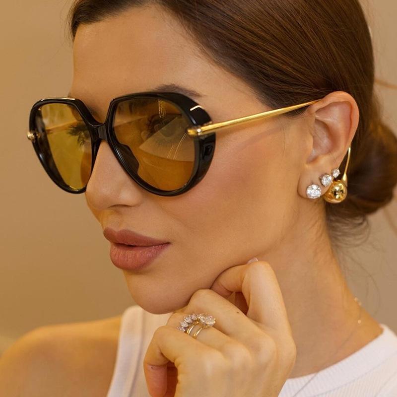 European and American personalized pilot steel ball earrings women's sunglasses advanced sense large frame sunglasses s