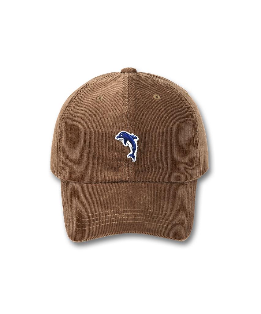 DOLPHIN WAVE APPAREL Dolphin Embroidered Patch Corduroy Ball Cap Camel